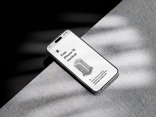 iPhone 15 Mockup with Shadow Overlays in 4 Sights 1