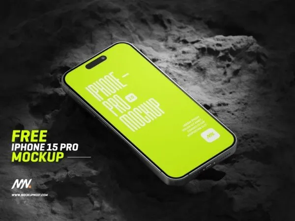 iPhone 15 Pro Mockup on Rock in 4 Views 1