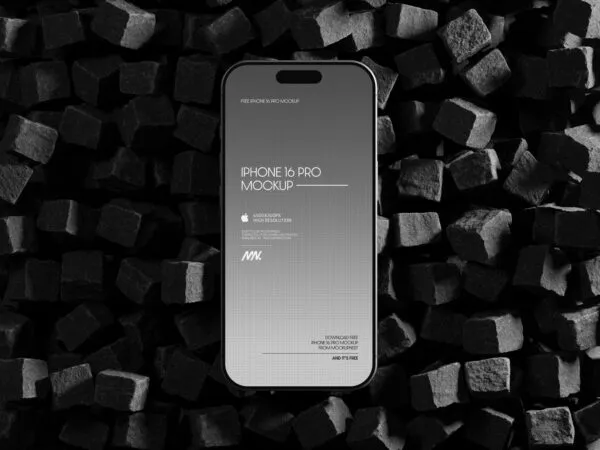 iPhone 16 Pro Mockup on Cube Stones 1