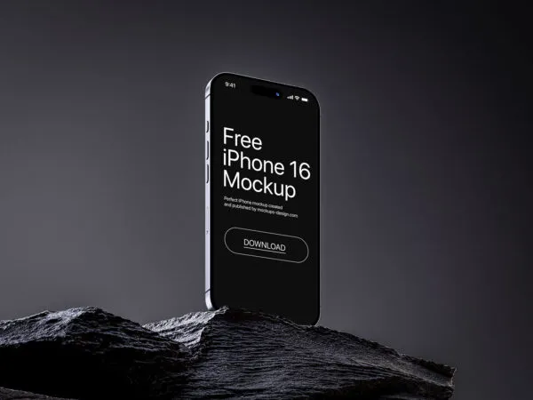 iPhone 16 on Rock Mockup 1
