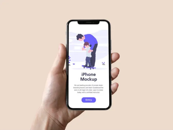 iPhone Held by Hand Front View Mockup 1