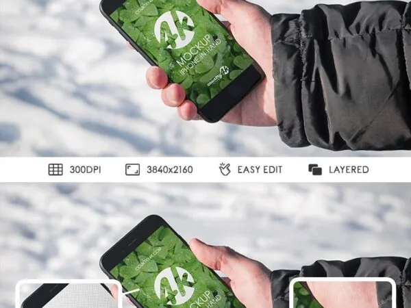 iPhone Mockup Holding by Hand in Perspective 1