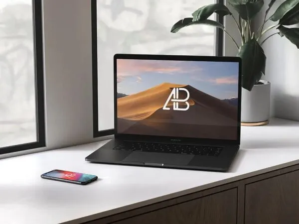iPhone X and MacBook Pro Setup for Screen Design Mockup 1