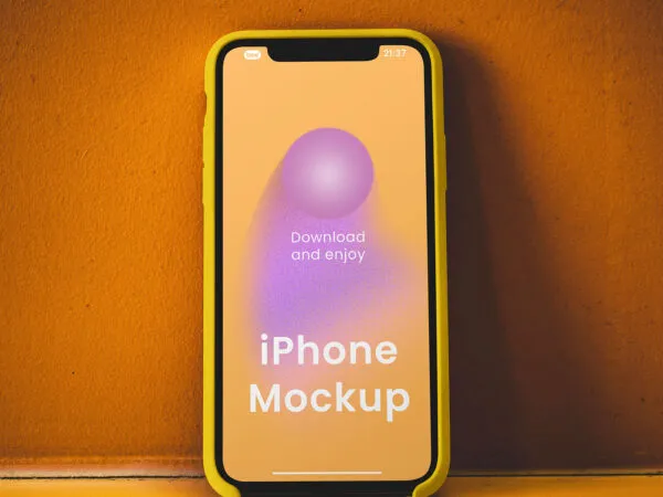 iPhone on Concrete Wall Mockup 1