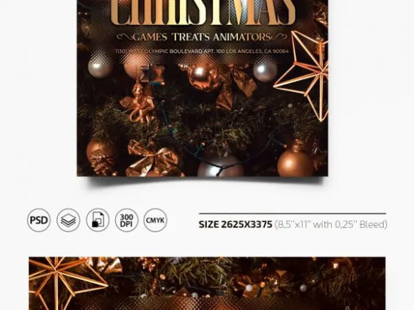luxurious Gold Christmas Party Flyer and Facebook Cover Template 1